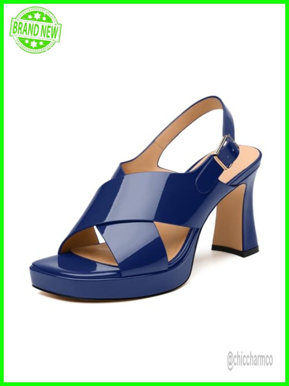 Women's Platform Chunky Block Heel Slingback Square Open Toe Crossover Ankle